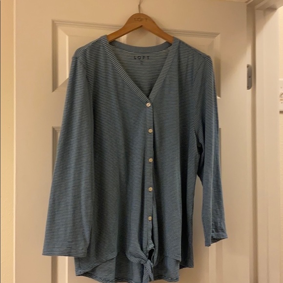 LOFT Tops - Blue striped 3/4 length sleeve tee